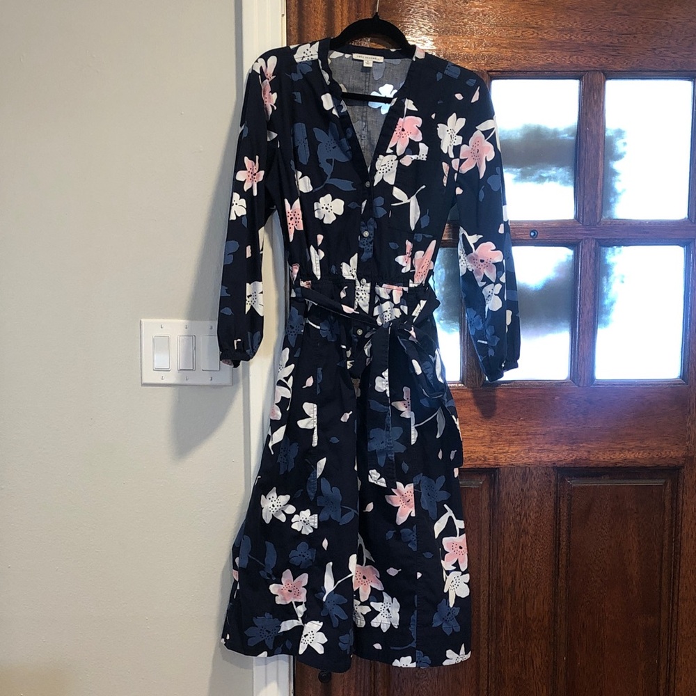 Women's Free Assembly Cotton Belted Floral Long Sleeve Shirt Dress Sz Small